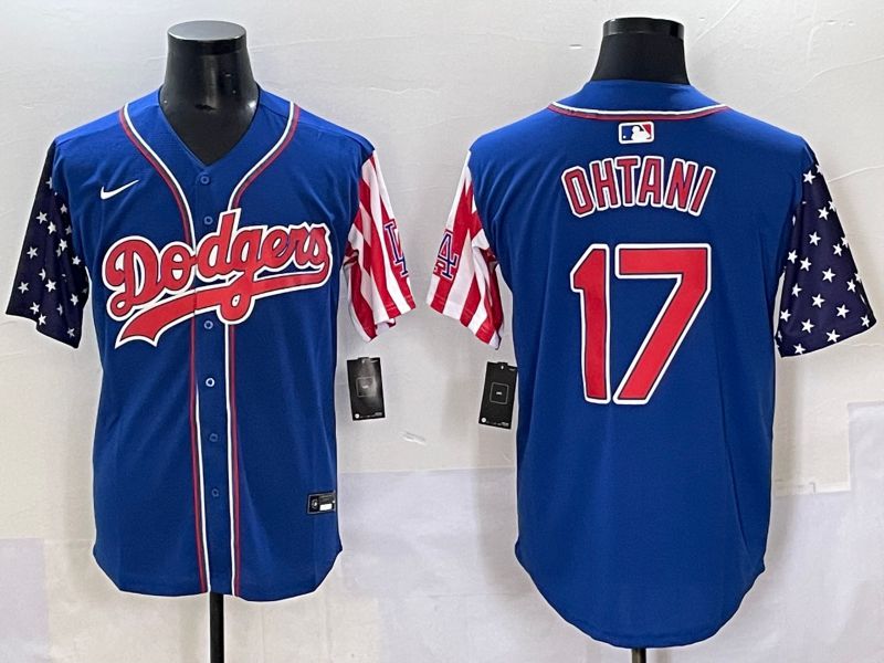 Men 2025 Los Angeles Dodgers #17 Ohtani Blue a generation of national flags Joint Name Nike MLB Jersey style 1